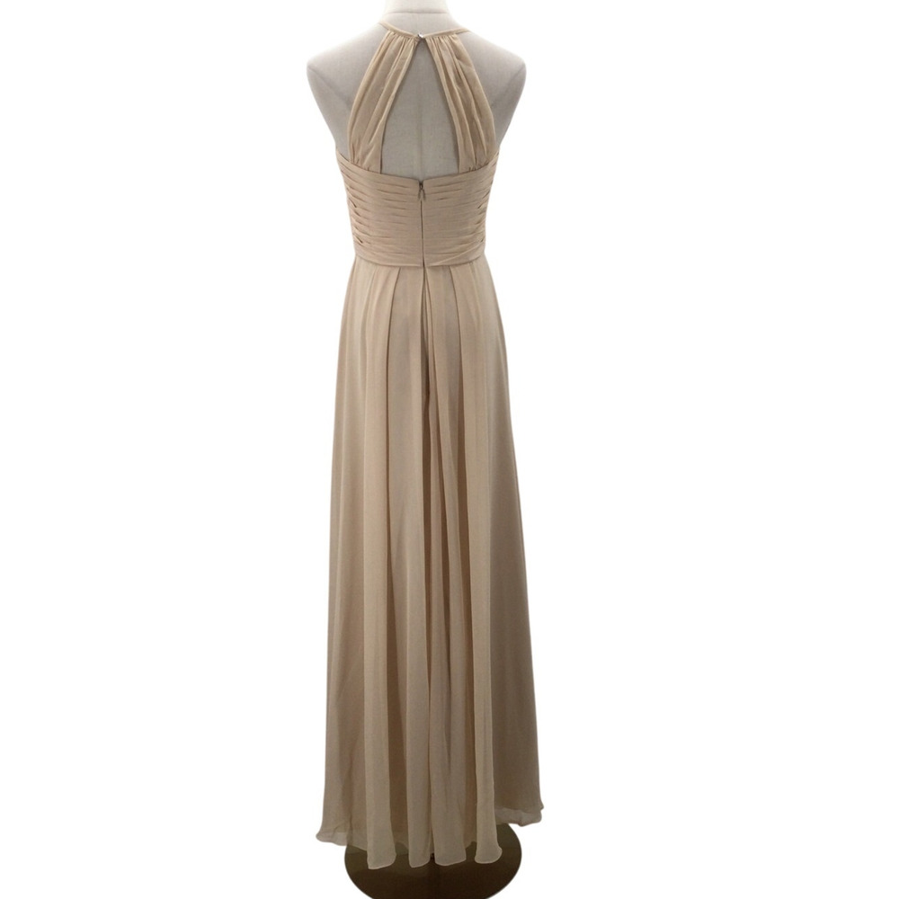 BRIDESMAID AW BRIDAL 4 S tan pleated chiffon wedding formal maxi dress NWT  B40 - Picture 2 of 7